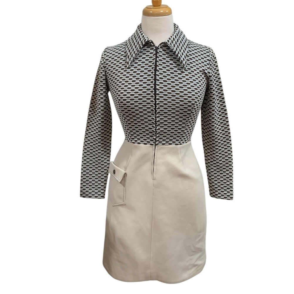 Vintage 70’s Johnathon Logan brown and cream dagger collar mini dress